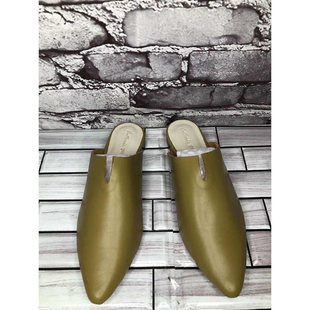 Antonio Miguel Mango Green Leather Center Cut Mules Flats Women Sz 5M US/35EU - Picture 2 of 16